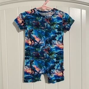 Bums and Roses Dinosaur Blue Shortie Bamboo Romper 12-18 month
